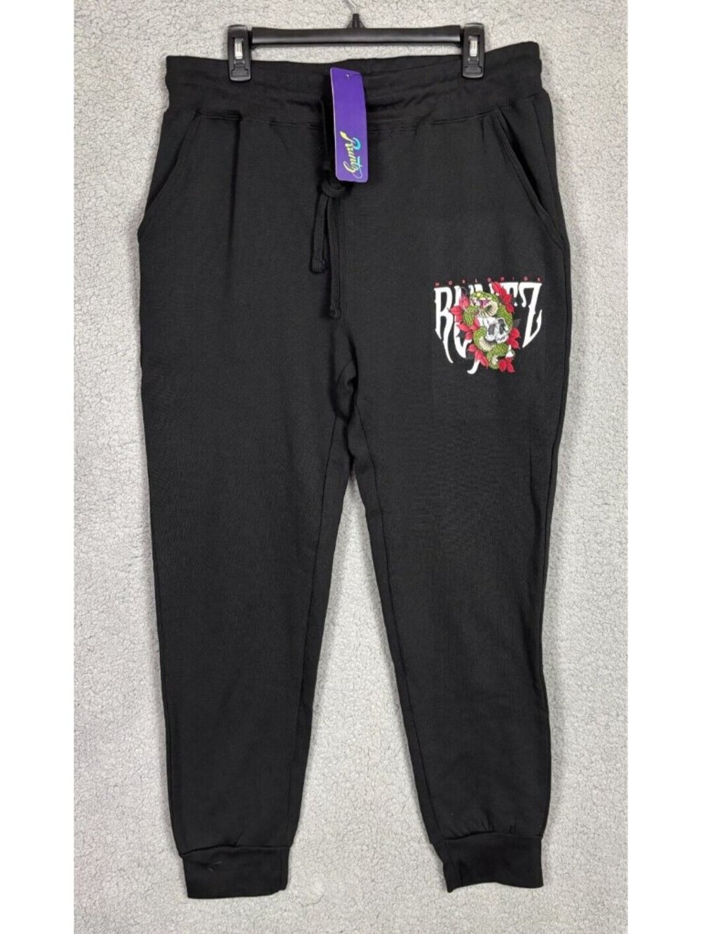 Runtz Mens Snake and Skull Jogger Sweat Pants Draw String 2XL Black NWT's.